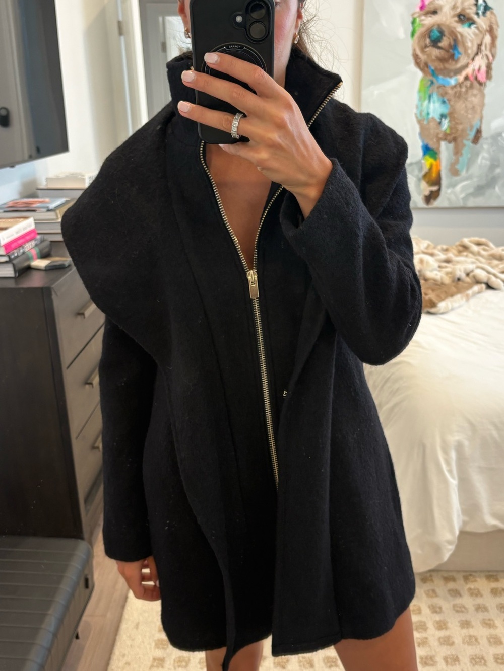 Club Monaco Black Wool Zip-Front Pea Coat